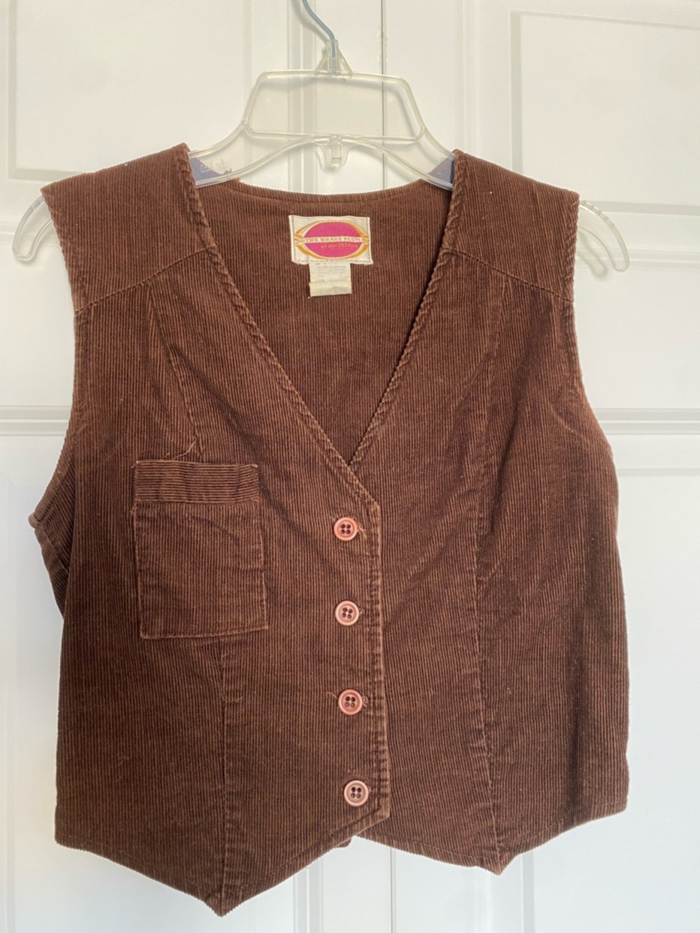 Vintage Brown Corduroy Button Vest with Pocket